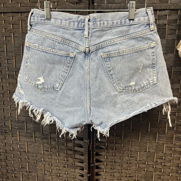 Agolde Parker Butterfly Medium Wash Denim Distress Cut off Jean Short Size 27 - Picture 7 of 7